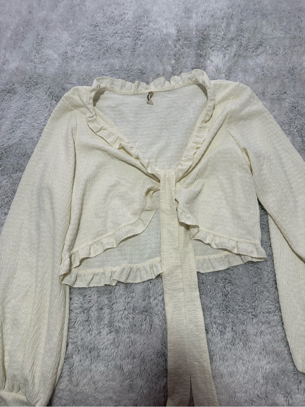 Cream Ruffle Tie-Front Blouse - Women